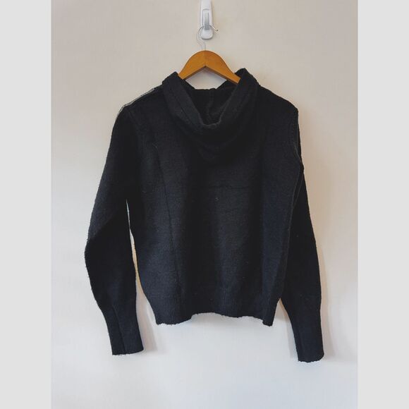 Aqua Black Hooded Sweatshirt with Rhinestone Embellished Sleeves Size Medium - Picture 5 of 6